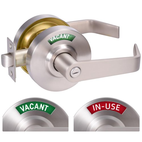 Euvovito Brushed Nickel Commercial Door Handle, ANSi Grade2, Vacant Occupied Bathroom Door Handle Lock, Commercial Privacy Lever Door Handles with Occupancy Indicator