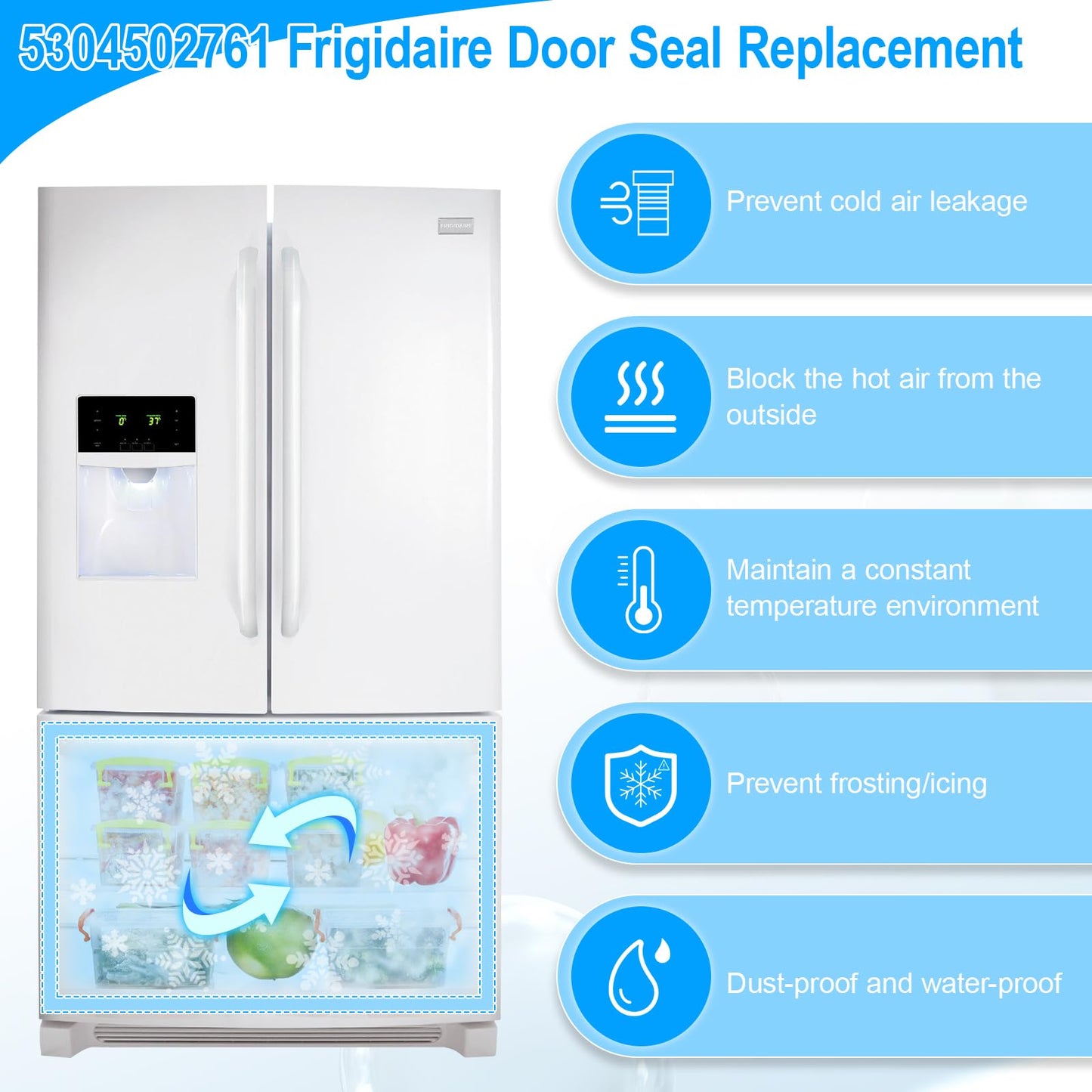 UPGRADED 5304502761 Freezer Door Gasket Compatible with Frigidaire Freezer Door Gasket FGHB2844LF6 LGHB2869TF3 241778308 Refrigerator Freezer Door Gasket For Kenmore Freezer Door Gasket