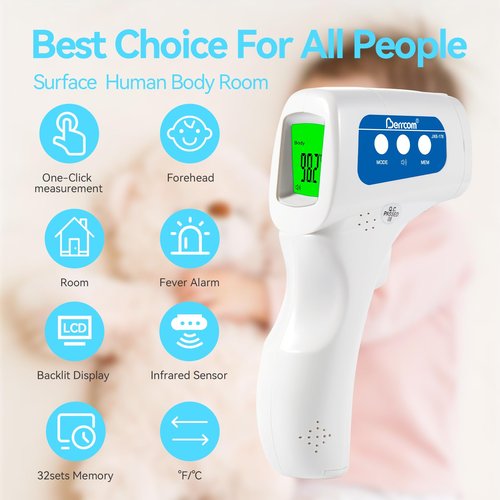 Berrcom Infrared Forehead Thermometer, Digital Non-Contact Thermometers for Adults, Kids & Babies, 3-in-1 Fever Check Temperature Gun for Home Use
