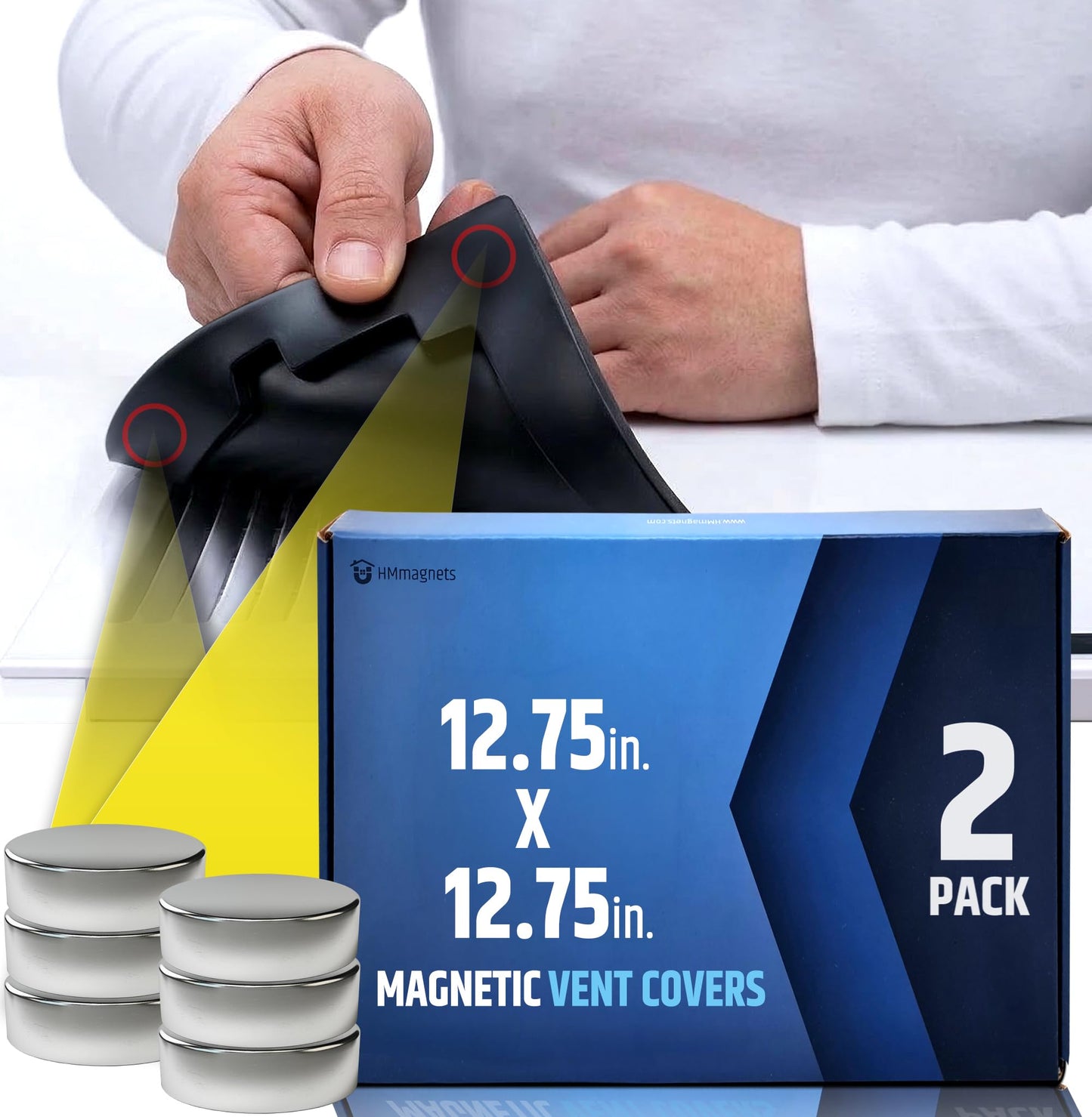 Powerful Magnetic Vent Covers (2-Pack) that Will Never Fall Off (Upgraded Design) - for Sealing Floor/Wall/Ceiling Registers of Width 11.25" to 12", Length 11.25" to 12" | Vent Not Included | White
