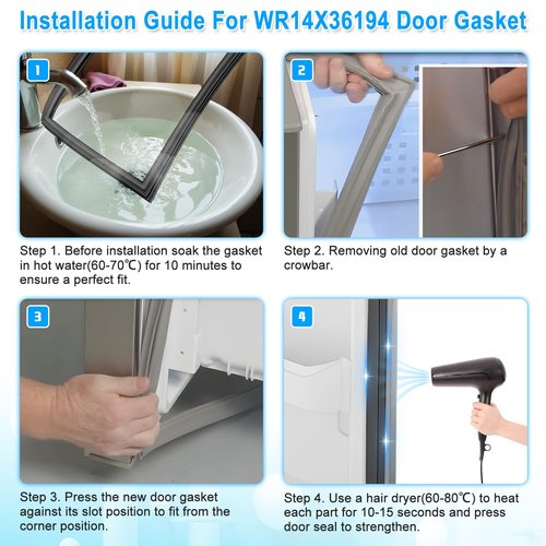 UPGRADED WR14X36194 Freezer Door Gasket Compatible with GE Freezer Door Gasket WR14X10376 GE Freezer Seal Replacement Refrigerator Door Gasket For Ge Refrigerator Door Seal WR14X10370 WR14X31558 Black