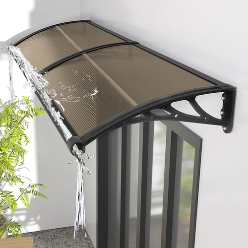 KUZRZNH Awning for Door Entrance 60x120cm/24x48in Window Canopy Exterior with Plastic Steel Bracket UV Rain&Snow Protection, Durable Polycarbonate Canopy for Entrance,Balcony Brown