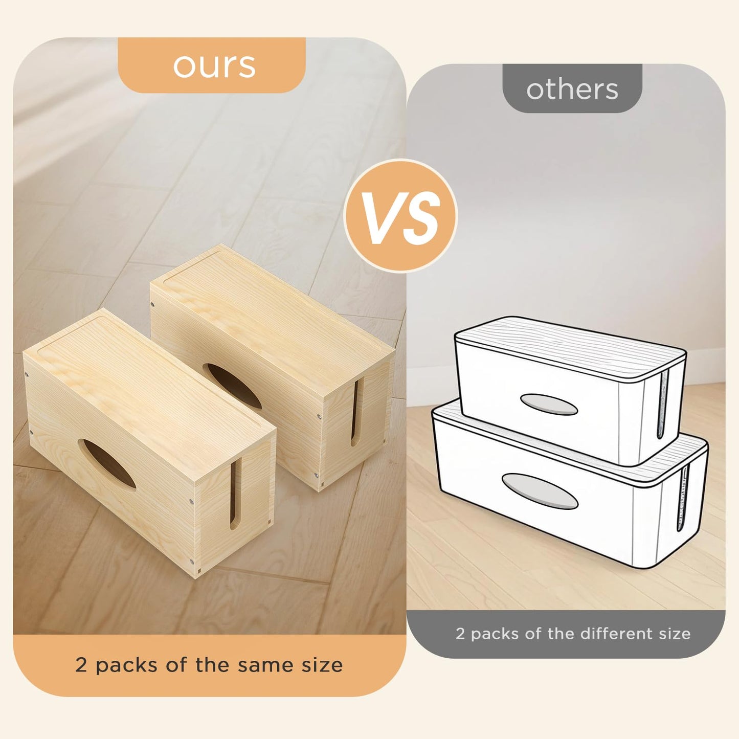 Pine Wooden Large Cable Management Box, Cord Organizer Cover Cord Hider Floor Outlet Hiders for TV Wires, Computer, Router, USB Hub Under Desk Power Strip Electrical Cord Management (1)