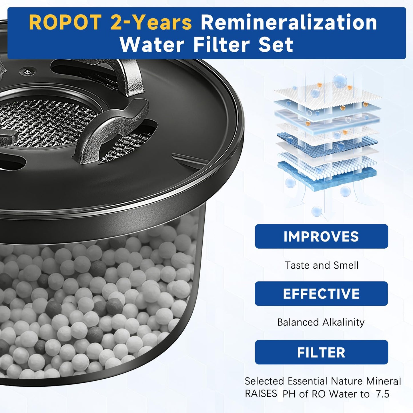 ROPOT Replacement Filter Compatible with Bluevua RO100ROPOT RO100ROPOT-UV Alkaline Mineral Remineralization Filter (4 Pack)