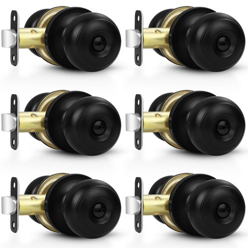 Estmoon 6 Pack Door Knobs, Matte Black Privacy Door Knob with Lock, Keyless Door Handle with Lock for Bedrooms/Bathrooms