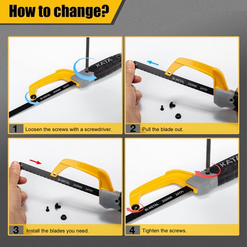 KATA Hacksaw Frame Set, 10'' Mini Hacksaw and Drywall Saw/Jab Saw, Including 4pc Extra Flexible Bi-Metal HSS Blades, Handsaw for Metal, Wood, PVC Pipes