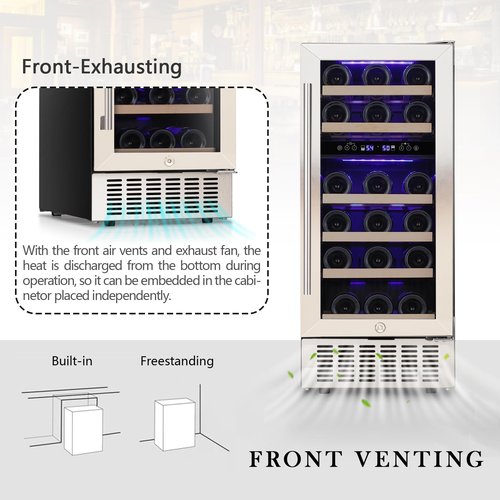 COWSAR 28 Bottle Wine Fridge, Dual Zone Beverage Refrigerator ETL Approved, Independent Temp, LED, Under Counter Drink Wine Cooler Chiller with Stainless Steel Frame, Double-Layer Tempered Glass Door