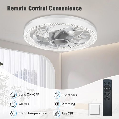 Ceiling Fan Light, 12-inch Socket Fan Light with Remote Control, 3 Colors (3000K-6500K) Dimmable LED Light Bulb, Screw-in Ceiling Fan for Bedroom