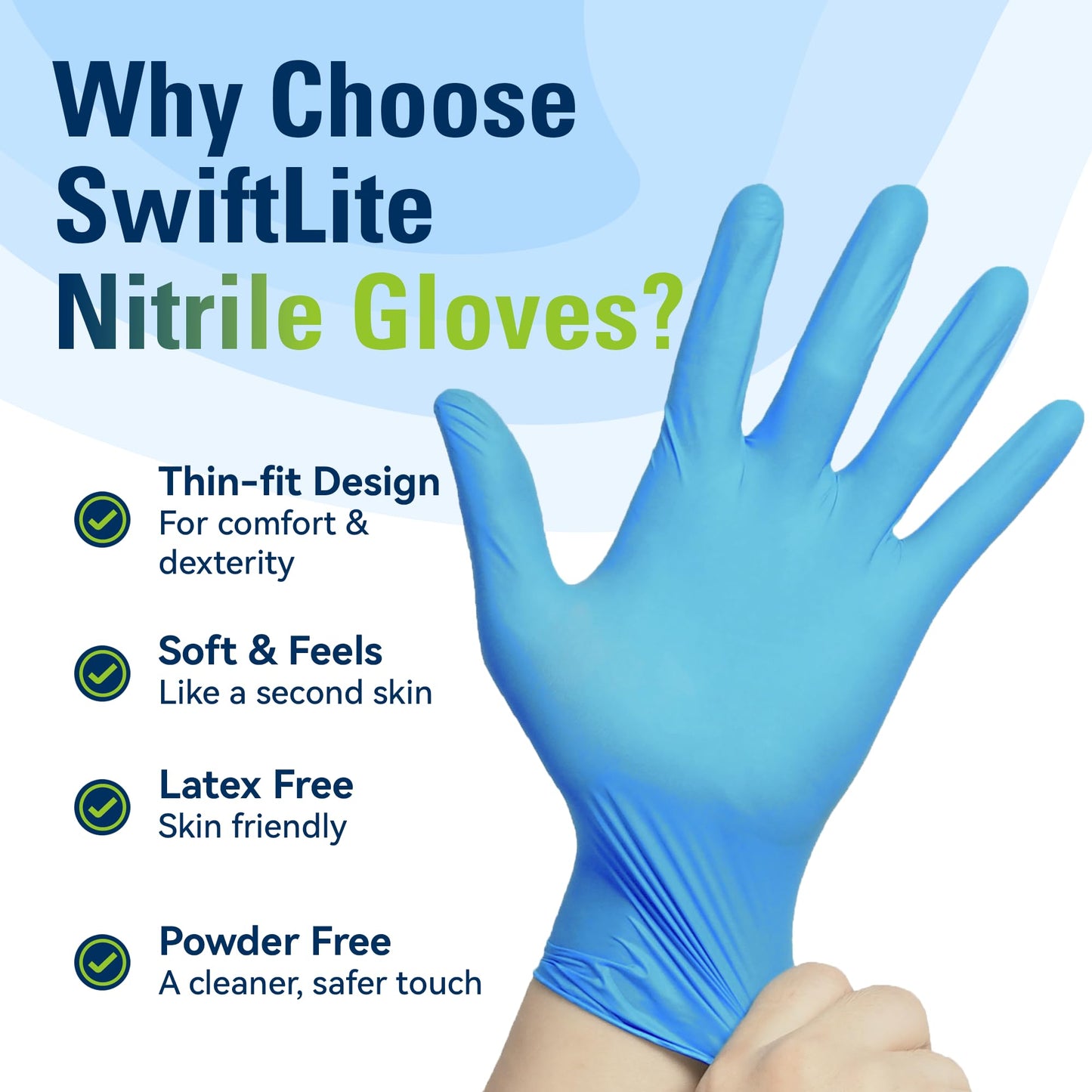 SWIFTLITE Nitrile Gloves, Food Safe Disposable Gloves Latex Free, Blue Rubber Gloves Powder Free for Food Prep, Cooking, Kitchen Cleaning (X-Large, 100)