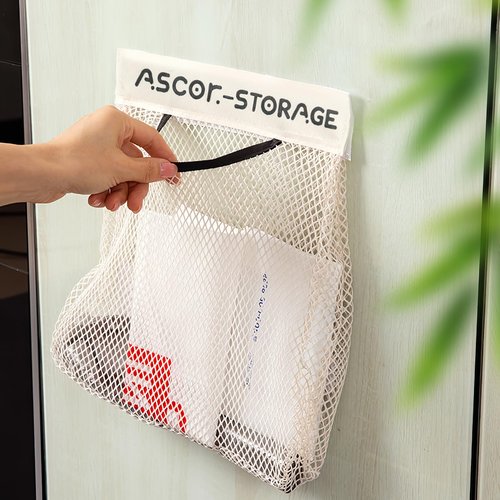 Hanging Mesh Storage Bag Wall Mounted Organizer for Bathroom Toiletries Shower Supplies and Daily Essentials Storage(Ascor-Storage Beige)