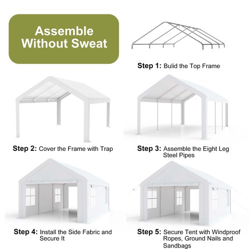 GarveeLife Heavy Duty Carport, Portable Garage with 4 Doors & 4 Window，Upgraded Carport with Reinforced Steel Poles, Uv Resistant All-Season Waterproof Tarp, for Car, Truck, Boat