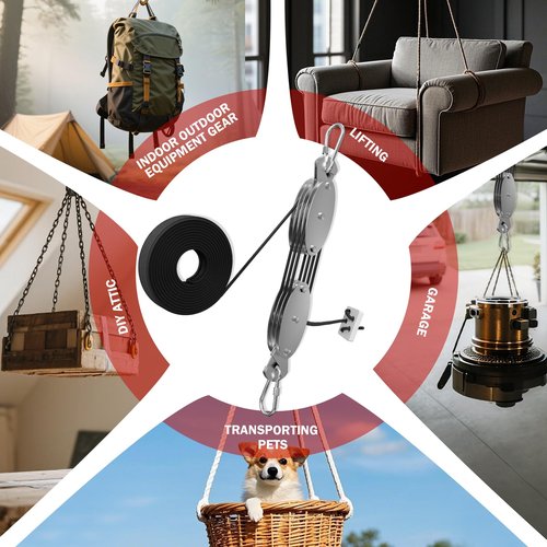 YATOINTO Upgraded Rope Hoist Pulley System, 530LB Pulley Block and Tackle, 7:1 Ratio Lifting Power 60ft, Pulley Block for Hunting Deer Hoist Kayak Lifting Objects Garage Warehouses Building