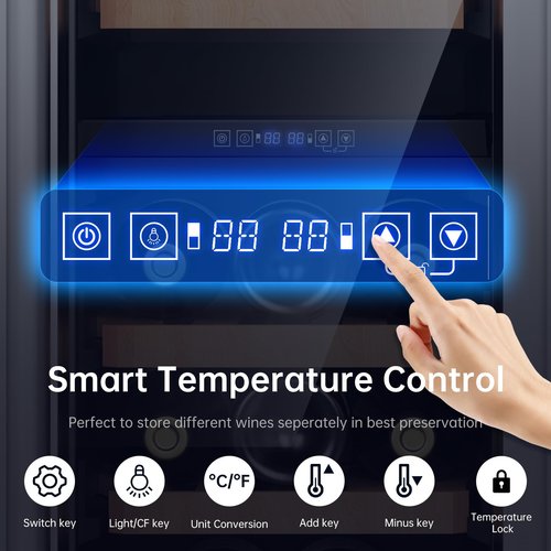 KingChii 12Inch 16 Bottle Dual Zone Wine Cooler Refrigerator Professional Compressor, Stainless Steel & Tempered Glass For Red Wine, Champagne - Built-in or Freestanding for Kitchen, or Office