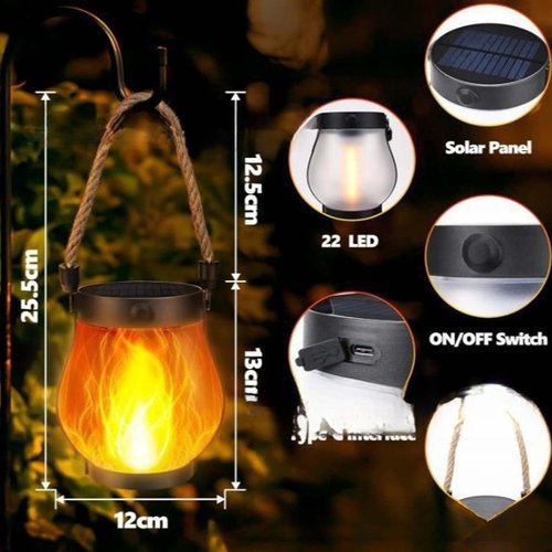 Dancing Flame Solar Lantern, Hanging Flickering Flames Garden Flames, Automatic Light Sensor, Waterproff Solars Flame Lantern Outdoor, for Yard Patio Porch Decor (Two)