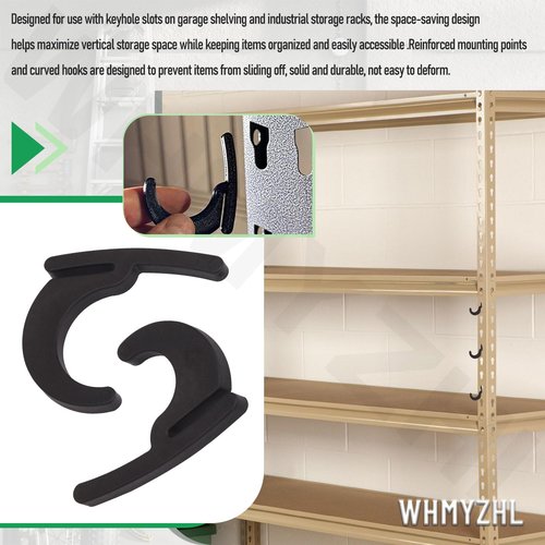 WHMYZHL 18 Pcs Universal Hooks for Garage Shelving and Industrial Storage Racks with Keyhole Slots Including L/J Heavy-Duty Hooks - Holds up to 40 lbs.