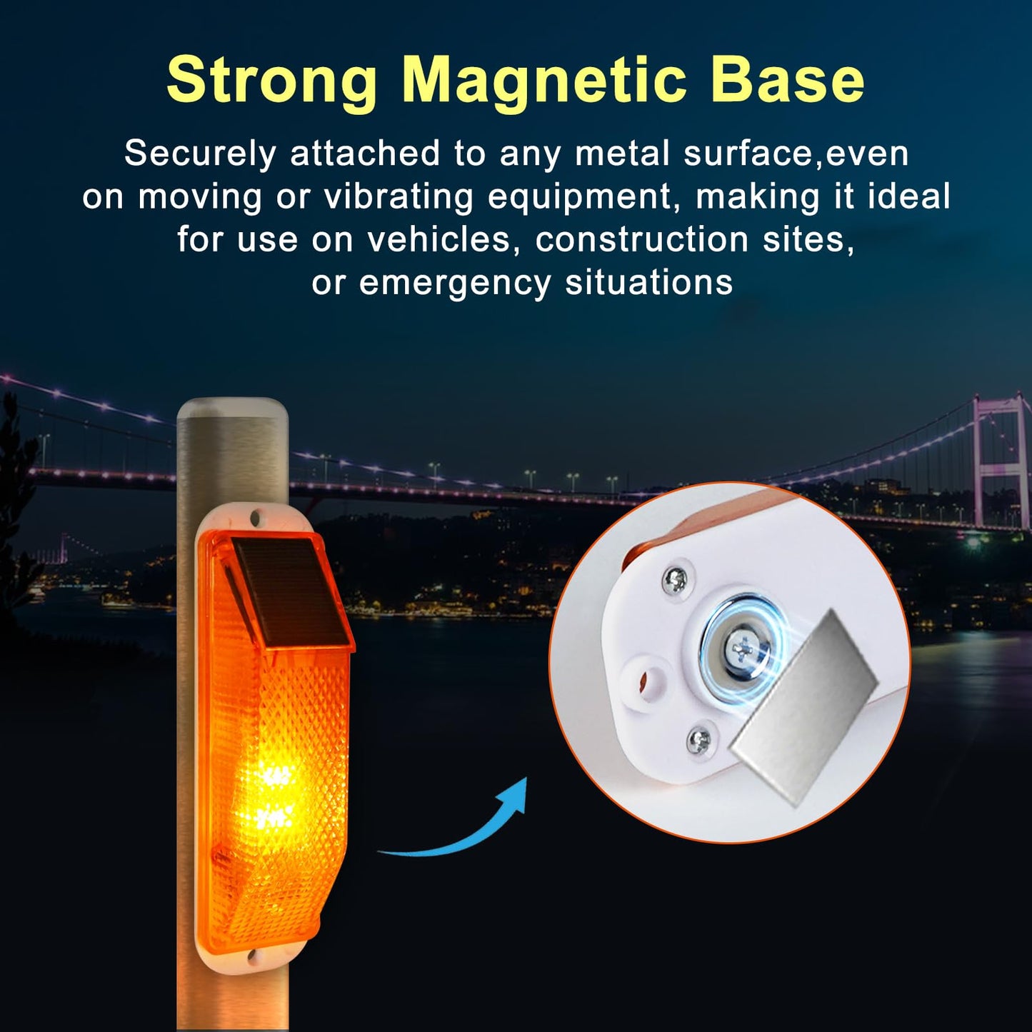 Aolyty Solar Warning Lights, Bright Solar Strobe Lamp Strong Magnetic Base, Waterproof LED Beacon Safety Light Outdoor 4 Pack for Vehicle, Construction Site, Barricade, Driveway, Dock (Yellow)