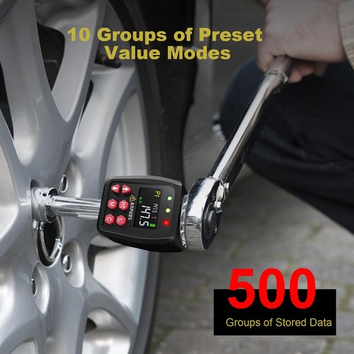 ANPUDS 1/2" Digital Torque Adapter, 7.4-147.5 Ft-lb/10-200 Nm, Digital Torque Wrench Converter with ±1% Accuracy, Preset Value, Data Storage, Buzzer & LED Indicators, 3/8'' & 1/4'' Adapters for Car
