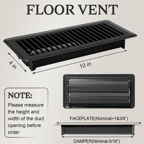12 PCS Floor Vents Floor Registers 4x10 inch, Heavy Duty Metal Heat Air Vent Covers 4 X 10 with Rust Proof Finish for Home Office Wall Floor Registers Grilles & Vents (12, Black, 4x10 Inches)