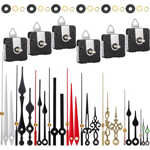 EMOON 6 Pieces Clock Mechanism Replacement Kit with 9 Pack Clock Hands, Silent Sweep Clock Motor Kit Battery Operated for Clock Repair DIY Replacement, Custom Clock