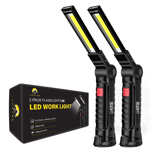 Tool Gifts for Men Dad Him, Rechargeable Work Lights, LED Work Light with Magnetic Base & Hanging Hook, 360°Rotate Rechargeable Flashlights for Mechanics Car Repair Home, Camping (2 Pack)