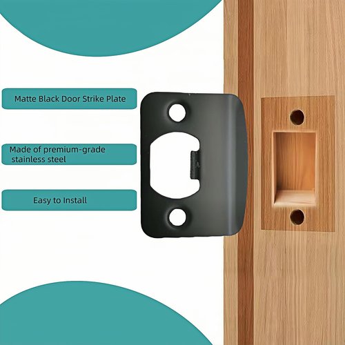 Door Strike Plates, 12Pack Stainless Steel Deadbolt Strike Plates, Full Lip Round Corner Strike Plates, Door Reinforcement Kit, for Home Office Door Frame Repair(Black)