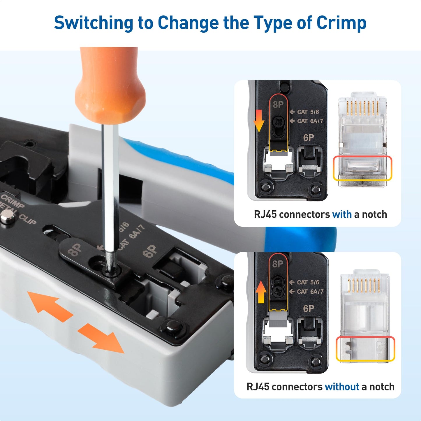Cable Matters All-In-One Modular Ethernet Crimping Tool Cat 8 (Cat5 Cat6 Cat7 Cat8 Crimping Tool) for Shielded Pass-Through Connectors