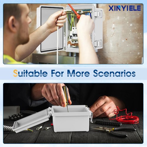 XINYIELE Waterproof Outdoor Project ABS Plastic Junction Box IP67 Weatherproof Dustproof Enclosure with Hinged Cover, Mounting Plate,Wall Brackets for Power Project (5.9"X5.9"X3.5")