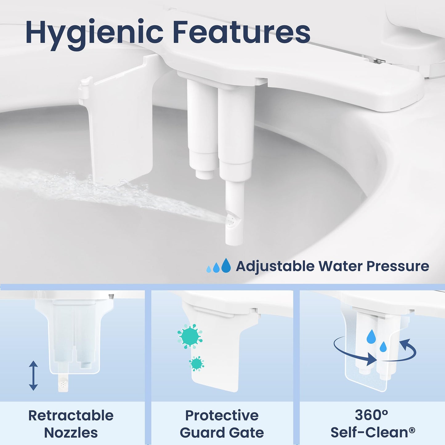LUXE Bidet NEO 185 Plus - Dual Nozzle, Non-Electric Bidet Attachment for Toilet Seat, Patented Slide-In Install, 360° Self-Clean, EZ-Lift to Clean, Feminine & Rear Wash (Rose Gold)