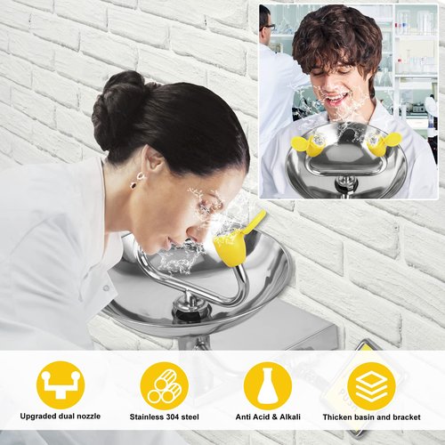 (2 pcs) Crystmetal 304 Stainless Steel Eye Wash Station, Wall-Mounted Emergency Eye Washer