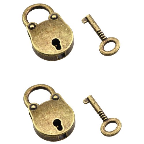 KKUANG 2 Sets Mini Locks Set with Key Padlock Alloy Lock and Key Antique Brass Hardware for Small Jewellery Boxes Cabinets Desks Drawers Handbags Bags