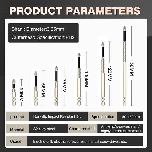 Eptchn MagFixer High-Magnetic Screwdriver Drill Bit Set, 2025 New k5 Impact Resistant Non Slip Bit, Anti Slip Screwdriver Bits for Dry Wall, Sheetrock (6pc)