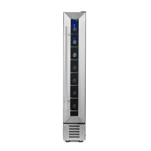 NewAir 6" Built-in or Freestanding 7 Bottle Wine Fridge, Bar Cabinet Mini Wine Cooler with Beech Wood Shelves, Stainless Steel Wine Cellar for Red, White, and Sparkling Wine
