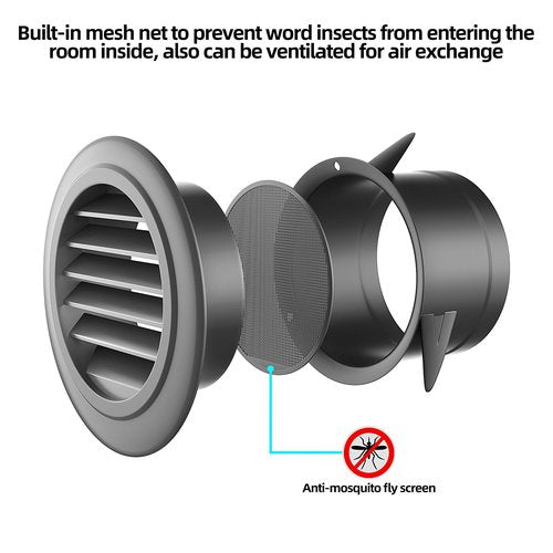 4 Inch Soffit Vent for Exhaust Fan with Built-in Mesh Screen, Black Round Soffit Exhaust Vent Cover ABS Louver Grille Cover, Eve Dryer Vent for Bathroom Office Kitchen (ABS Soffit Vent 4in-black)