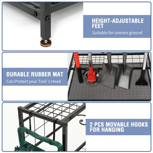 Garden Tool Organizer for Garage, Garden Tool Rack, Up to 58 Long Handled Tools, Yard Tool Holder for Garage, Shed, Outdoor, Tool Stand, Black (Garden Tool Rack)