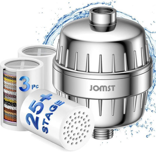 25 Stages Shower Filter with 3 Cores - Maximize Shower Sediment Filtration & Reduce 97.45% Chlorine in Shower Water - For Softer Skin & Shinier Hair - Model SA-001