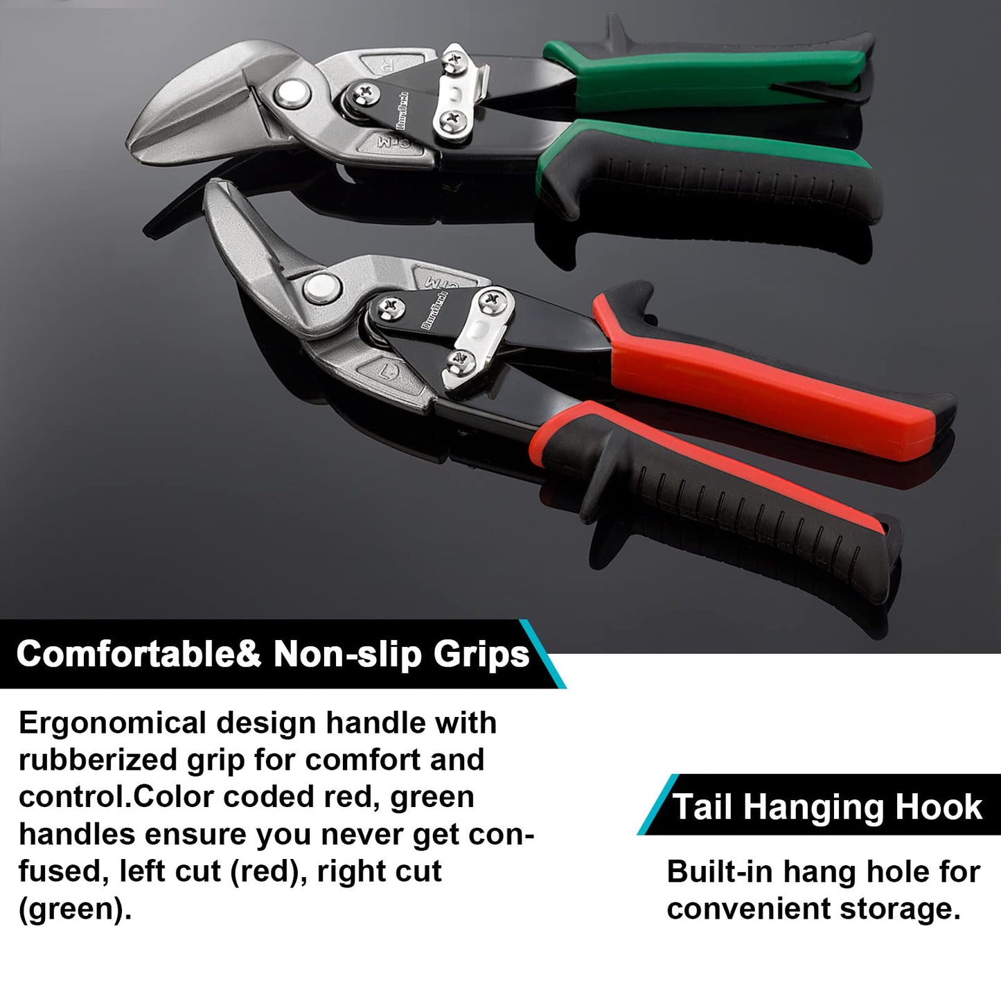 DURATECH 10 Inch Aviation Tin Snips Set, Left and Right Cut, Cr-Mo Steel Blade, Ergonomical Handle with Hang Hole and Safety Latch, for Cut Sheet Metal