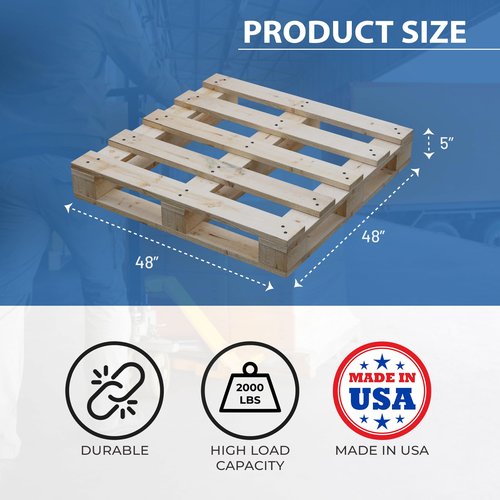 Greaton, Unassembled Heavy-Duty Wooden Pallet Kit – 48x48x5 Inches, Industrial-Grade Pinewood, Stackable & Reusable, Easy to Assemble, 4-Way Forklift Entry, for Home, Storage & Warehouse Use – 1 Pack