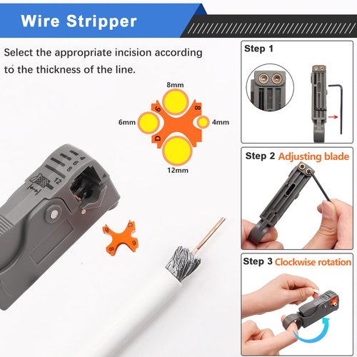 mxuteuk RG59 RG6 Coax Cable Crimper Tool Coaxial Compression Tool Fitting Wire Stripper With 5PCS F Type RG6 Compression Connectors