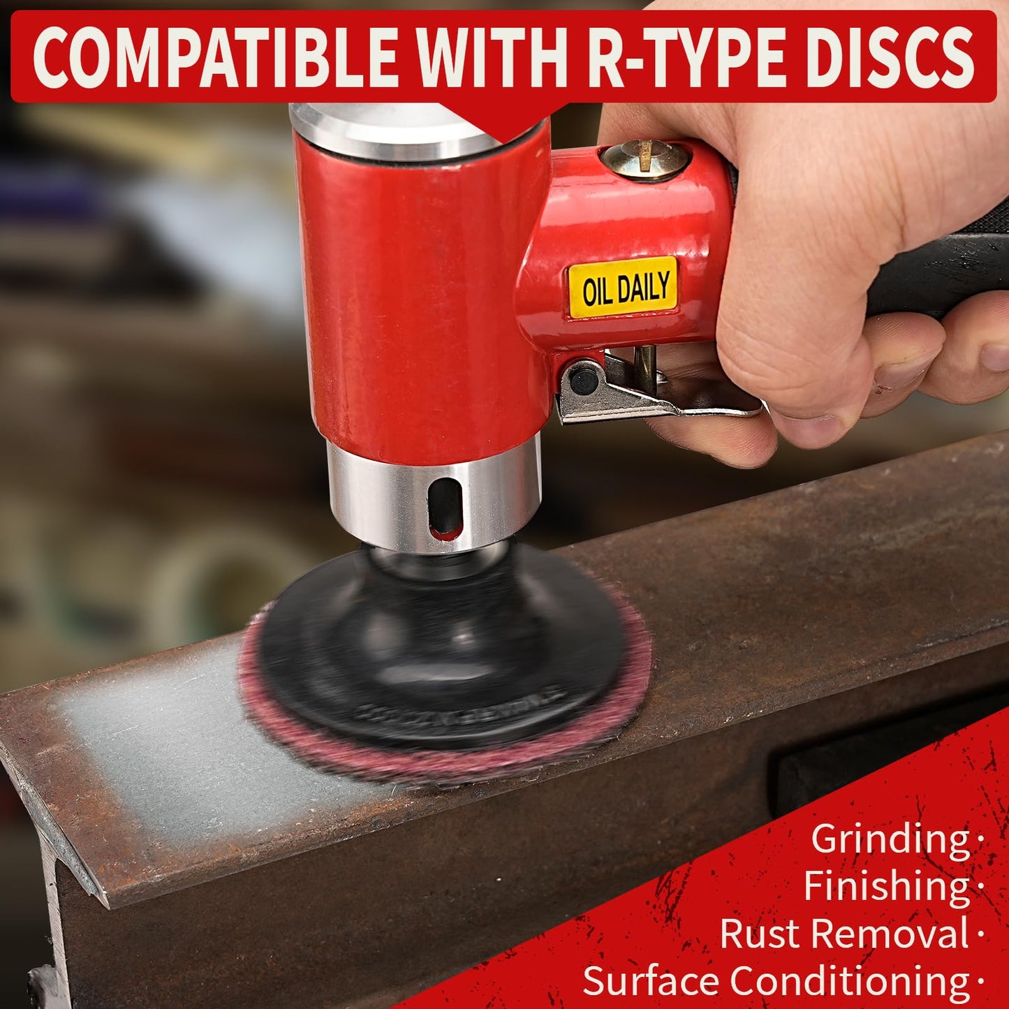 SI FANG 3 Inch Air Sander Right Angle Grinder, Upgraded Mini Pneumatic Polisher Surface Prep Conditioning Rotary Tool Kit with 45Pcs Roll Lock Quick Change Disc and Sanding Discs