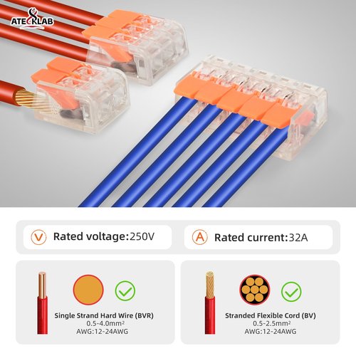 Lever Wire Connector Kit, 90 PCS Transparent Compact Splicing Wire Connectors, Push-in 2/3/5 Conductor Electrical Connectors Combination, Suitable for Wiring 26-12 AWG.