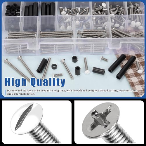 Glarks 385pcs White Wall Plate Screw Set, 3/8’’ 1/2’’ 3/4’’ 1’’ Long, Outlet Plate Screw and Long Electrical Outlet Screw with Nylon Round Spacer, Switch Panel Screw, Outlet Cover Screw for Wall Plate