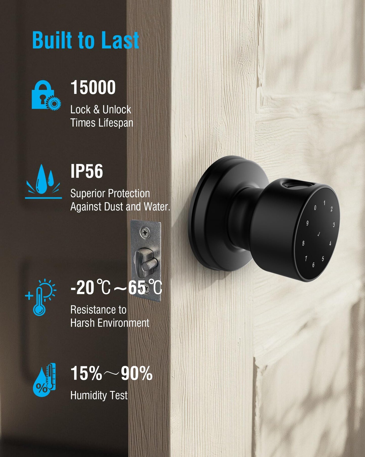 ADWUMAONG 5-in-1 Smart Fingerprint Door Knob with Keypad, Bluetooth/APP Control, Keyless Entry Door Lock, Easy No-Drill Installation for Front Door, Bedroom, Office