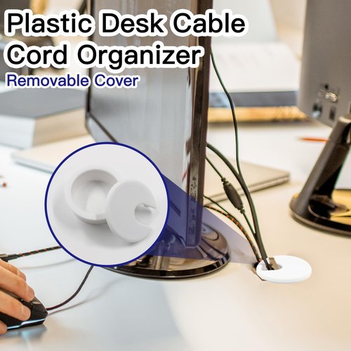 suiwotin 2pcs 1-1/2 Inch Desk Grommet, Plastic Desk Hole Cover, White Cable Hole Cover, Desk Hole Grommet for Wire Cord Organizing Office Computer Desk