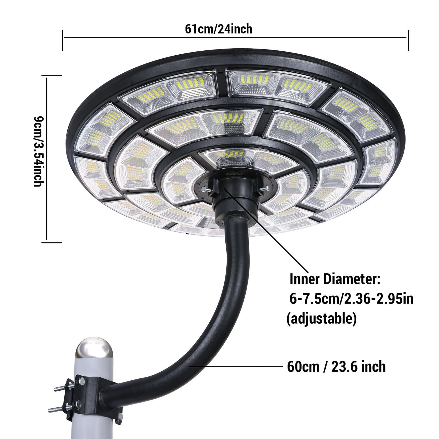 11000W Round Solar Street Lights Outdoor - Waterproof Commercial Solar Parking Lot Lights Dusk to Dawn & Motion Sensor, Solar Powered Post lamp with Remote for Outside Parking Lot Pool Yard-2 Pack