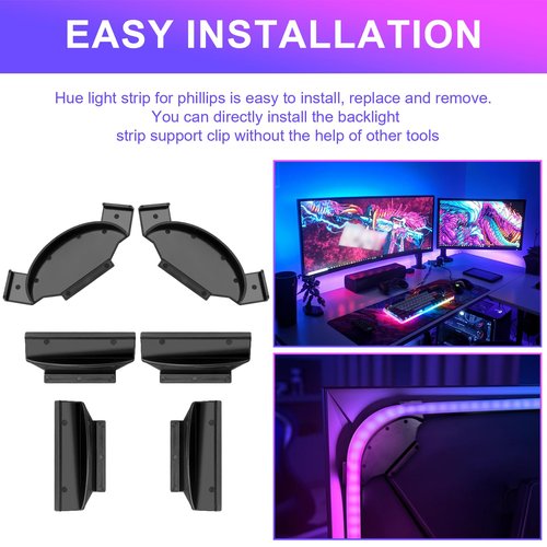 Light Strip Brackets Kit Fit for Philips-Hue Play Gradient Light Strip, for Philips 55 inch 65 inch 75 inch, Long-Wearing Hue Gradient LED Strip Mounting Clips Holder Set