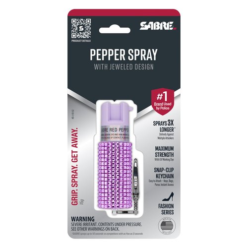 SABRE Jeweled Pepper Spray, Maximum Strength, Fashionable Monochromatic Design, Quick and Easy Access Snap-Clip for Secure Attachment, Protect Against Multiple Threats with up to 10 second spray time