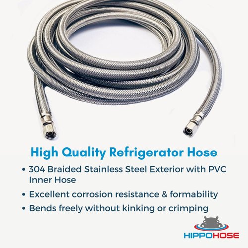 Refrigerator Icemaker Hose (10 FT) - Universal Fit to ALL Refrigerator Brands - Icemaker Water Supply Line - ¼” x ¼” Connections - SS Refrigerator Supply Hose for Ice & Water