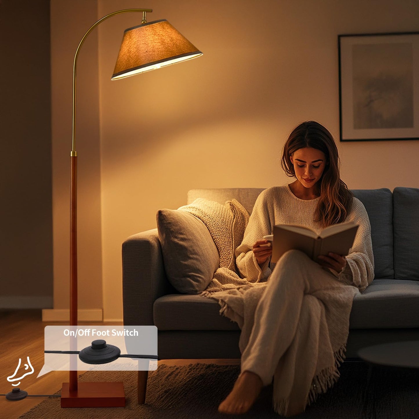 G-SAFAVA 63" Gold Floor Lamp for Living Rooms Tall Arc Standing Lamps for Bedrooms Tall Lamps with Foot Switch for Bedroom