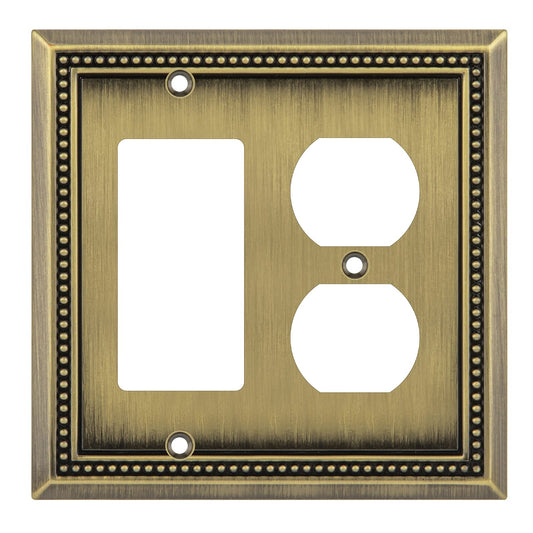 Henne Bery Sunken Pearls Heavy Duty Decorative Wall Plate Switch Plate Outlet Cover (Decorator/Duplex, Antique Brass)
