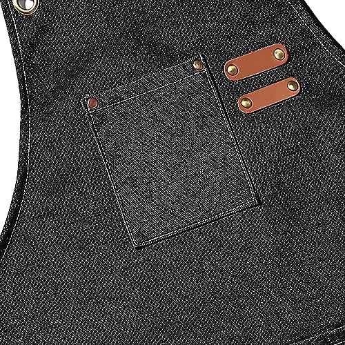 AFUN Chef Aprons for Men Women with Large Pockets, Cotton Canvas Cross Back Heavy Duty Adjustable Work Apron, Size M to XXL (Black)